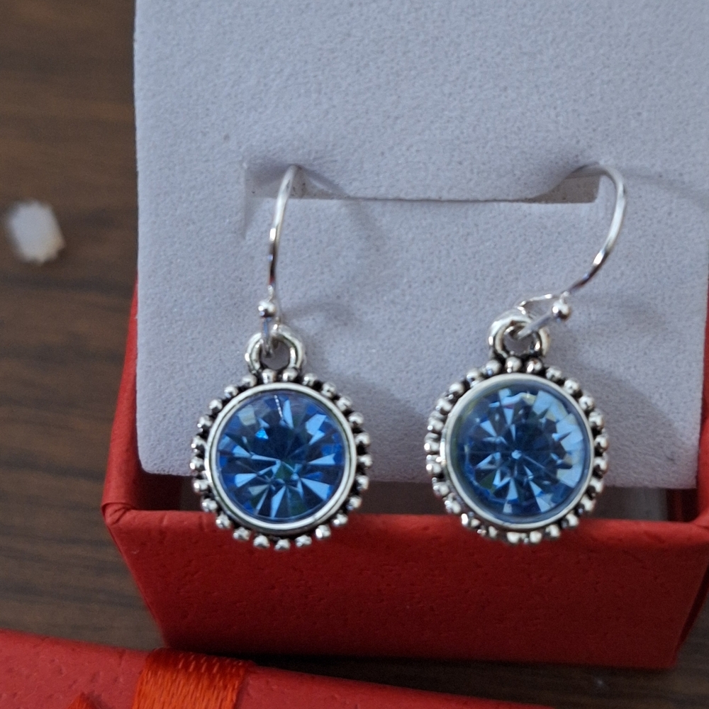 Swarovski Blue Crystal Drop Earrings Elegant Sparkle Jewelry Elegant Formal